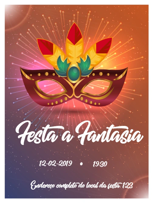 Convite de Carnaval Festa a Fantasia para Editar Online