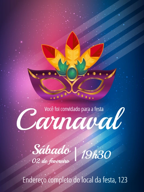 Convite de Carnaval com Máscara Colorida para Editar Online