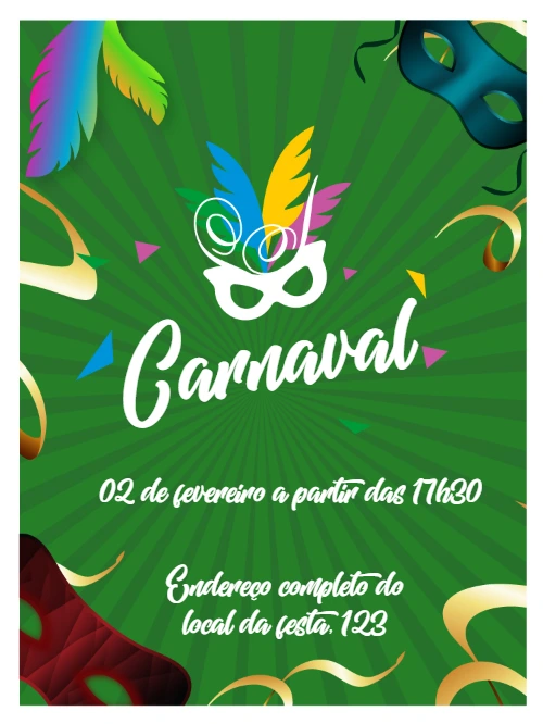 Convite de Carnaval com Máscaras e Confetes para Editar Online