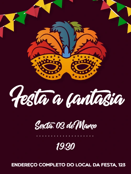 Convite de Festa a Fantasia com Máscara Colorida para Editar