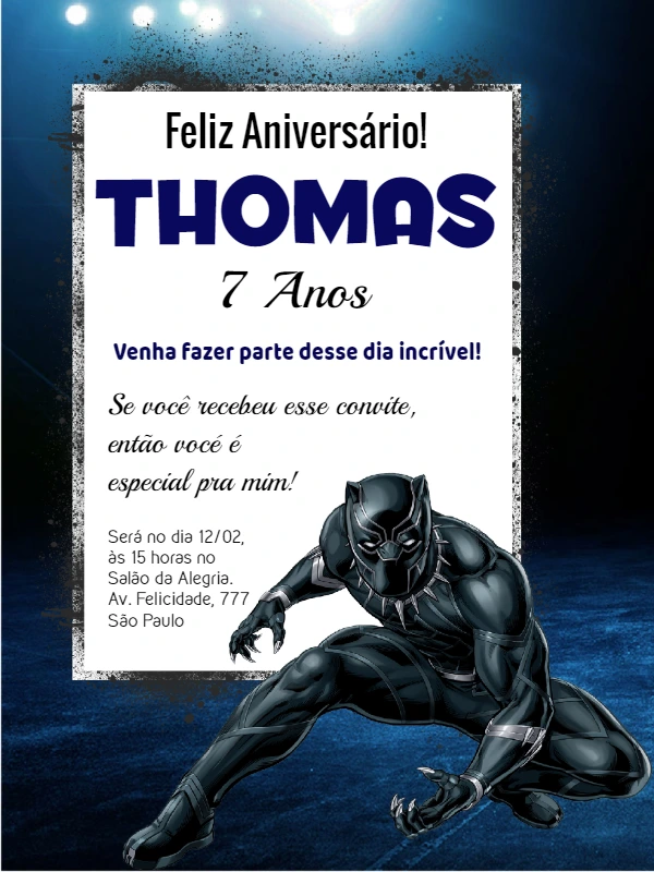Convite de Aniversário Pantera Negra Editável Online