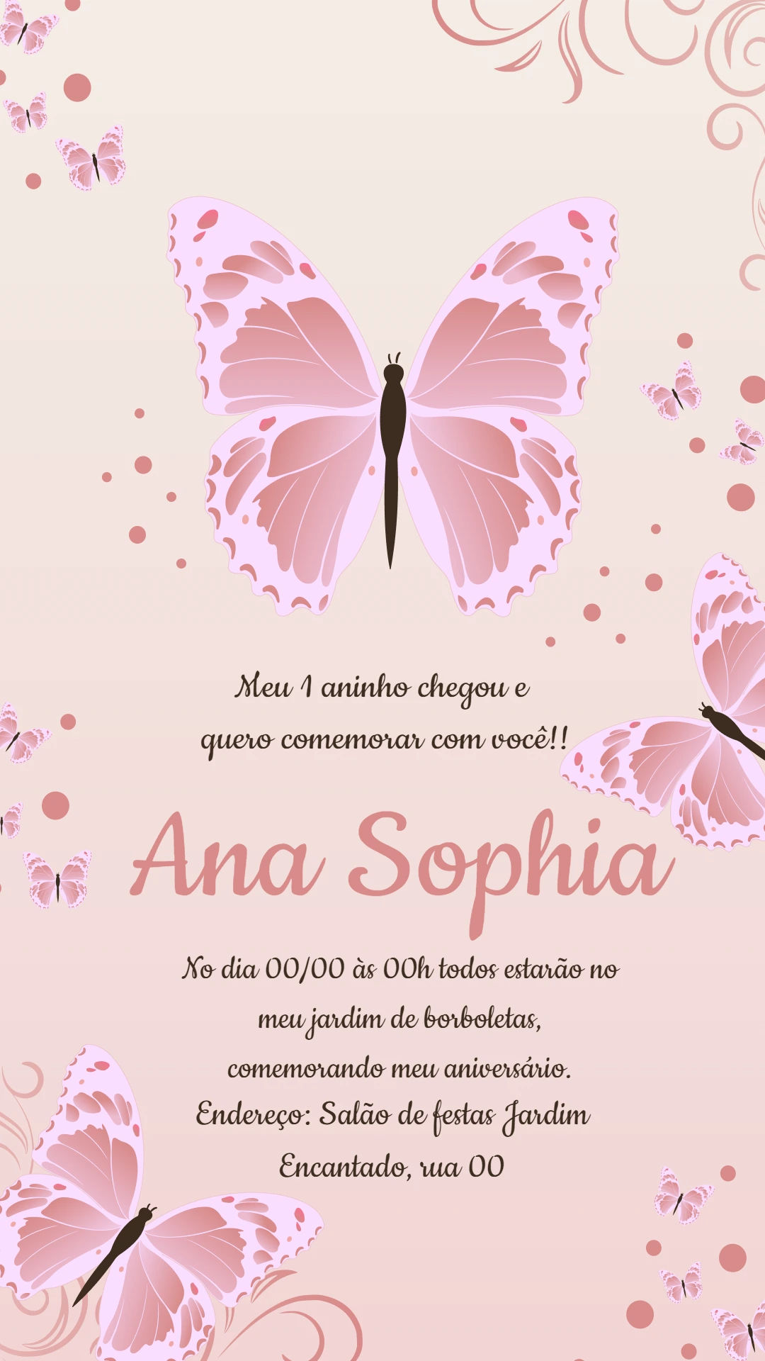 Convite Aniversário Jardim de Borboletas para Editar Online