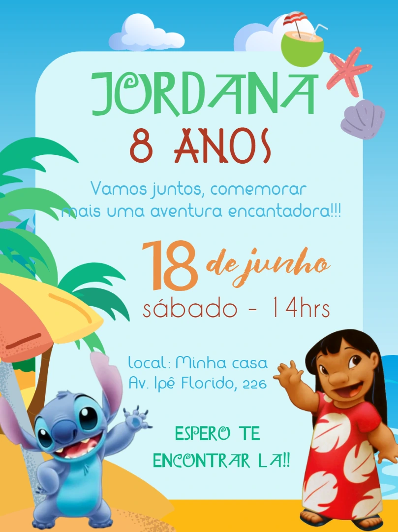 Convite de Aniversário Lilo & Stitch para Editar Online