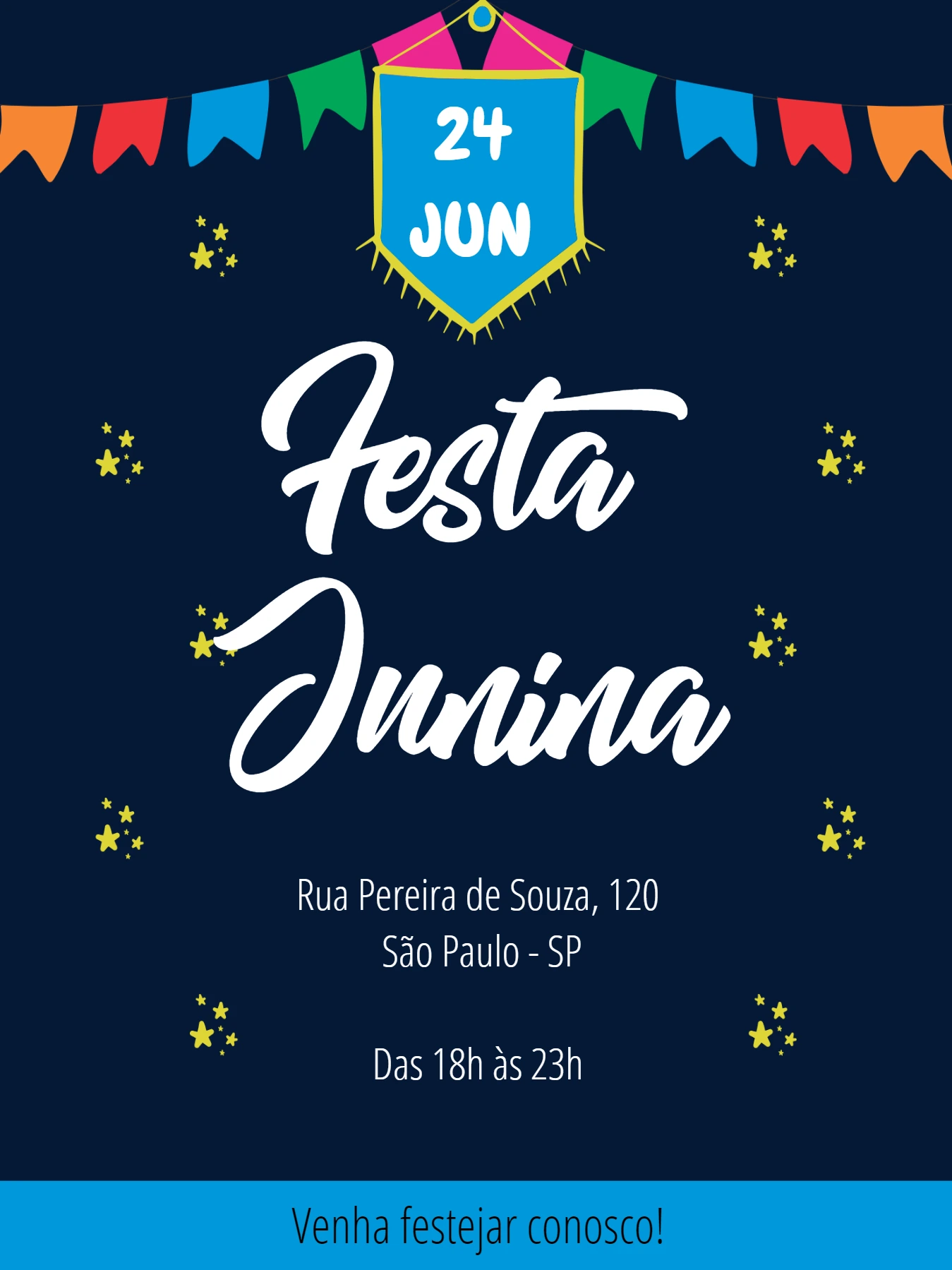 Convite Festa Junina com Bandeirinhas para Editar Online