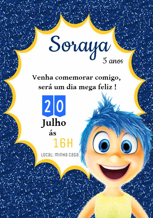 Convite Aniversário Divertida Mente para Editar Online