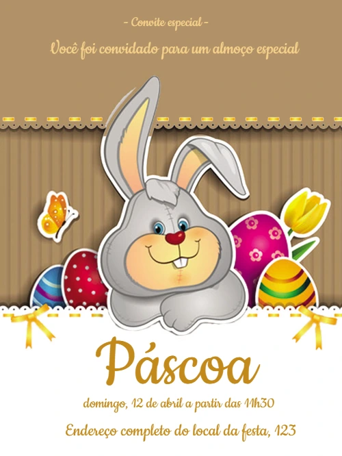 Convite de Páscoa com Coelho Fofo e Ovos para Editar Online