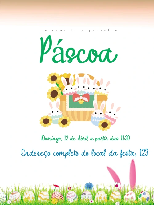 Convite de Páscoa com Coelhinhos Fofos para Editar Online