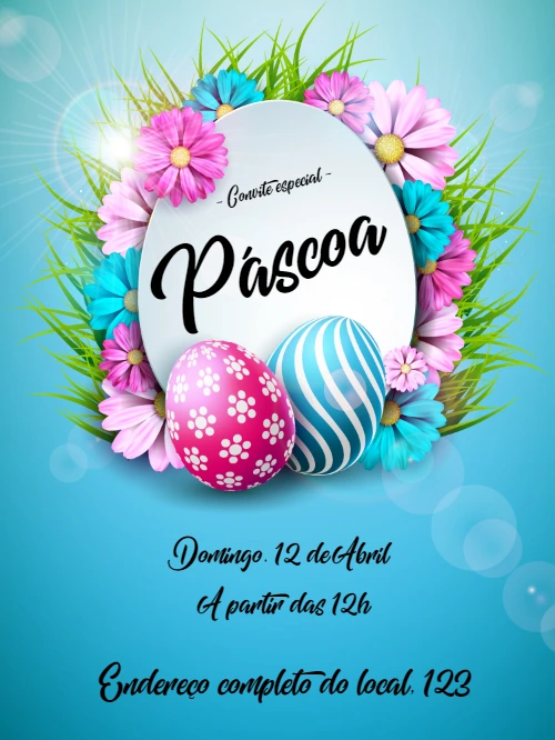 Convite de Páscoa com Flores e Ovos para Editar Online