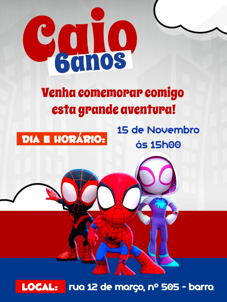 Convite Aniversário Spidey e Seus Amigos para Editar Online