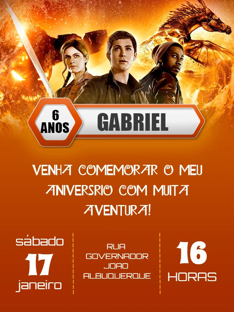 Convite de Aniversário Percy Jackson para Editar Online