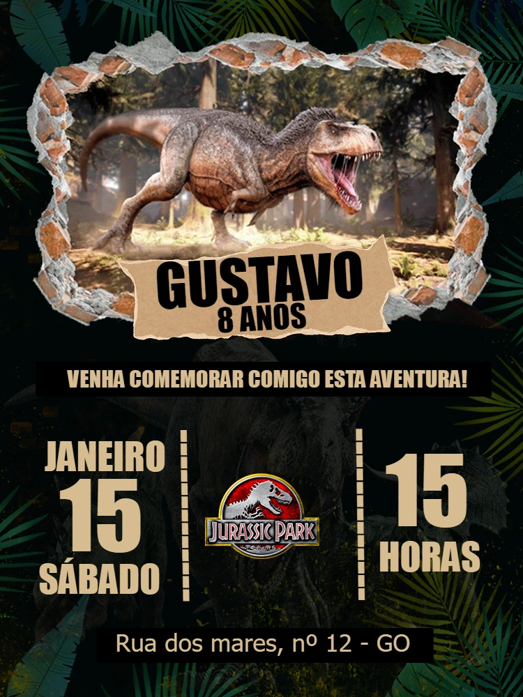 Convite de Aniversário Jurassic Park com Dinossauros para Editar