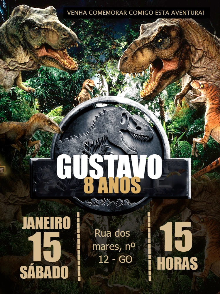 Convite de Aniversário Jurassic Park Editável Online