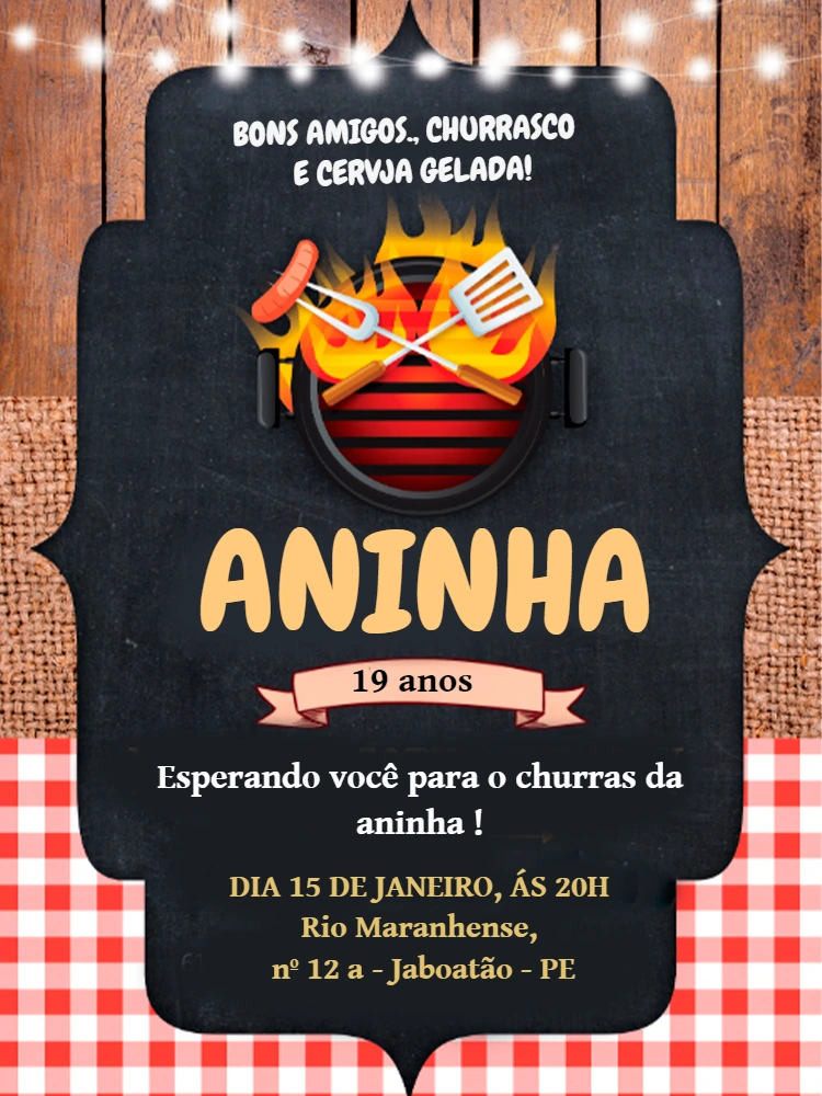 Convite de Aniversário Churrasco Rústico para Editar Online