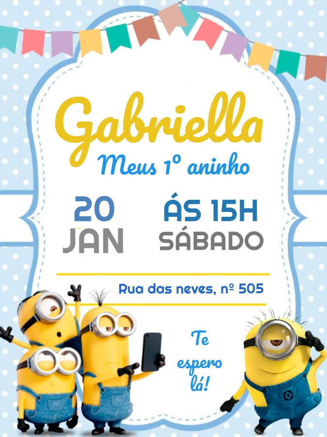 Convite de Aniversário Minions para Editar e Imprimir