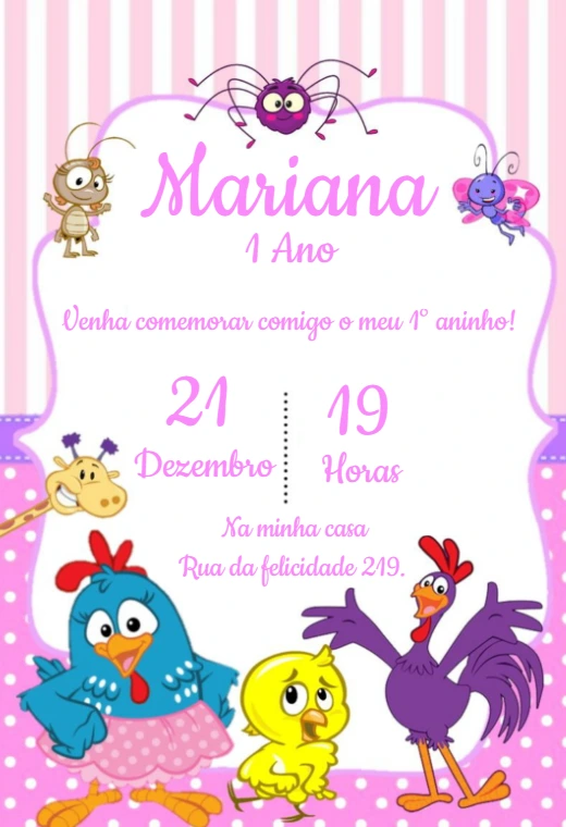 Convite Aniversário Galinha Pintadinha para Editar Online
