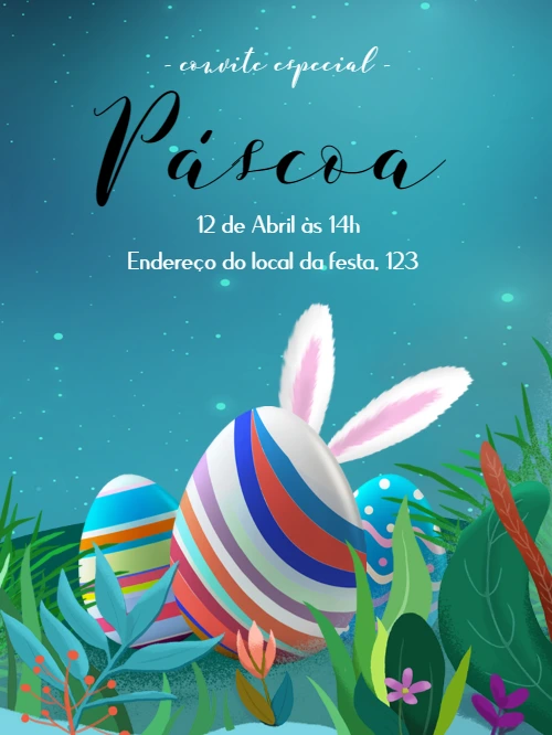 Convite de Páscoa com Ovos e Coelhinho para Editar Online