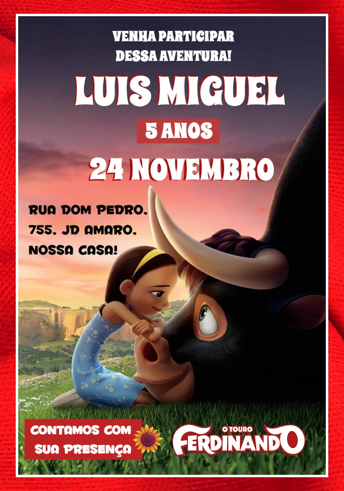 Convite Aniversário Touro Ferdinando para Editar Online