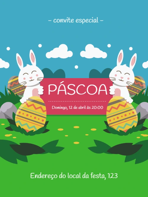 Convite de Páscoa com Coelhinhos Fofos para Editar Online