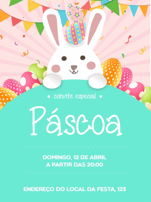 Convite de Páscoa com Coelhinho Fofo para Editar Online