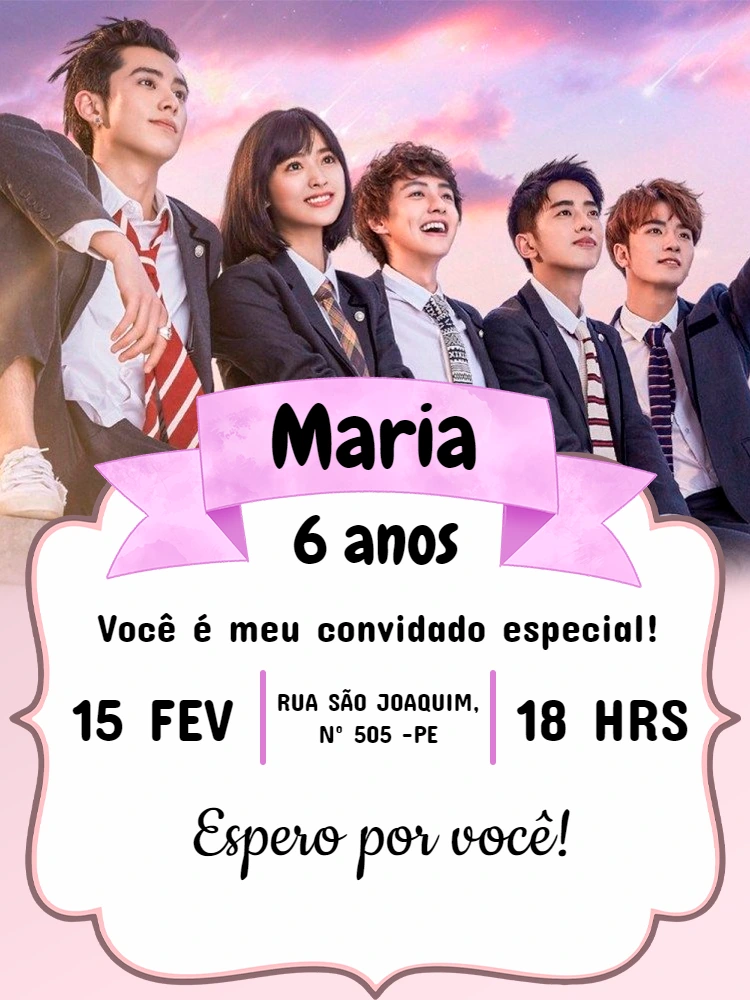 Convite Aniversário Dorama Meteor Garden Editável Online