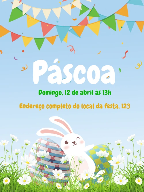 Convite de Páscoa com Coelhinho Fofo para Editar Online
