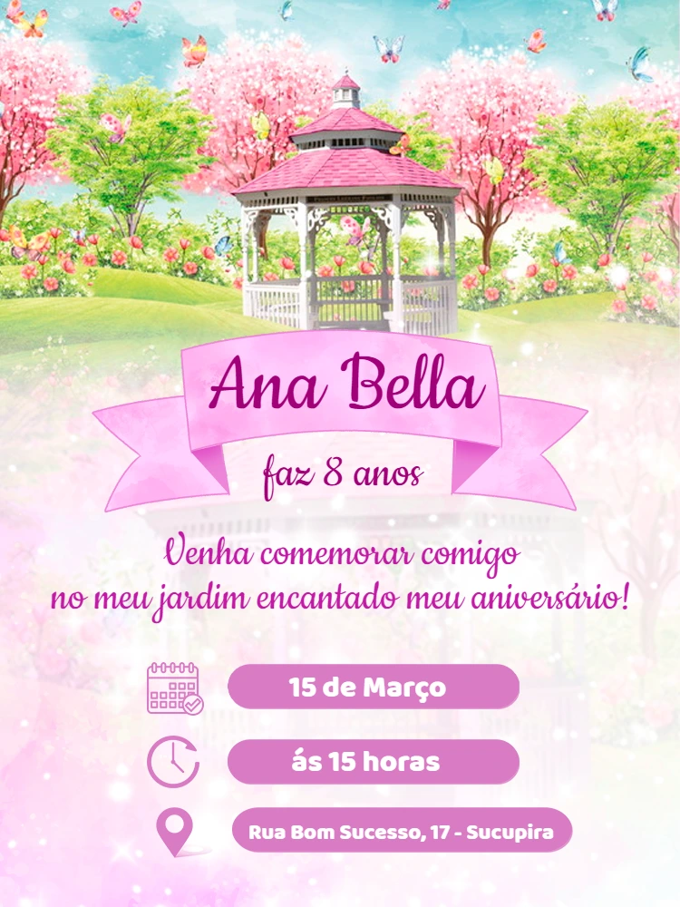 Convite Aniversário Jardim Encantado para Editar Online