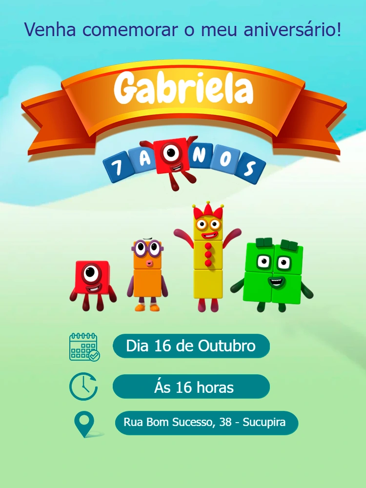Convite de Aniversário Numberblocks para Editar Online