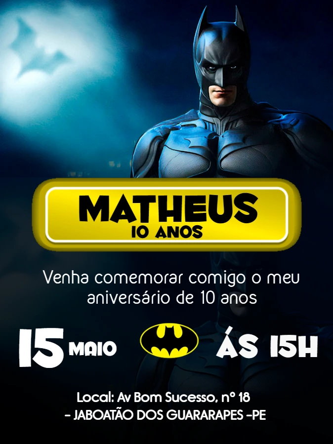 Convite de Aniversário Batman para Editar Online