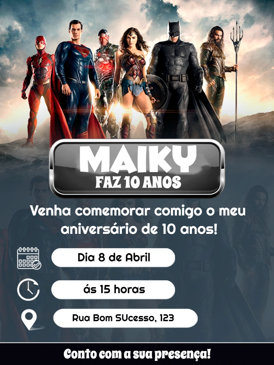 Convite de Aniversário Liga da Justiça para Editar Online