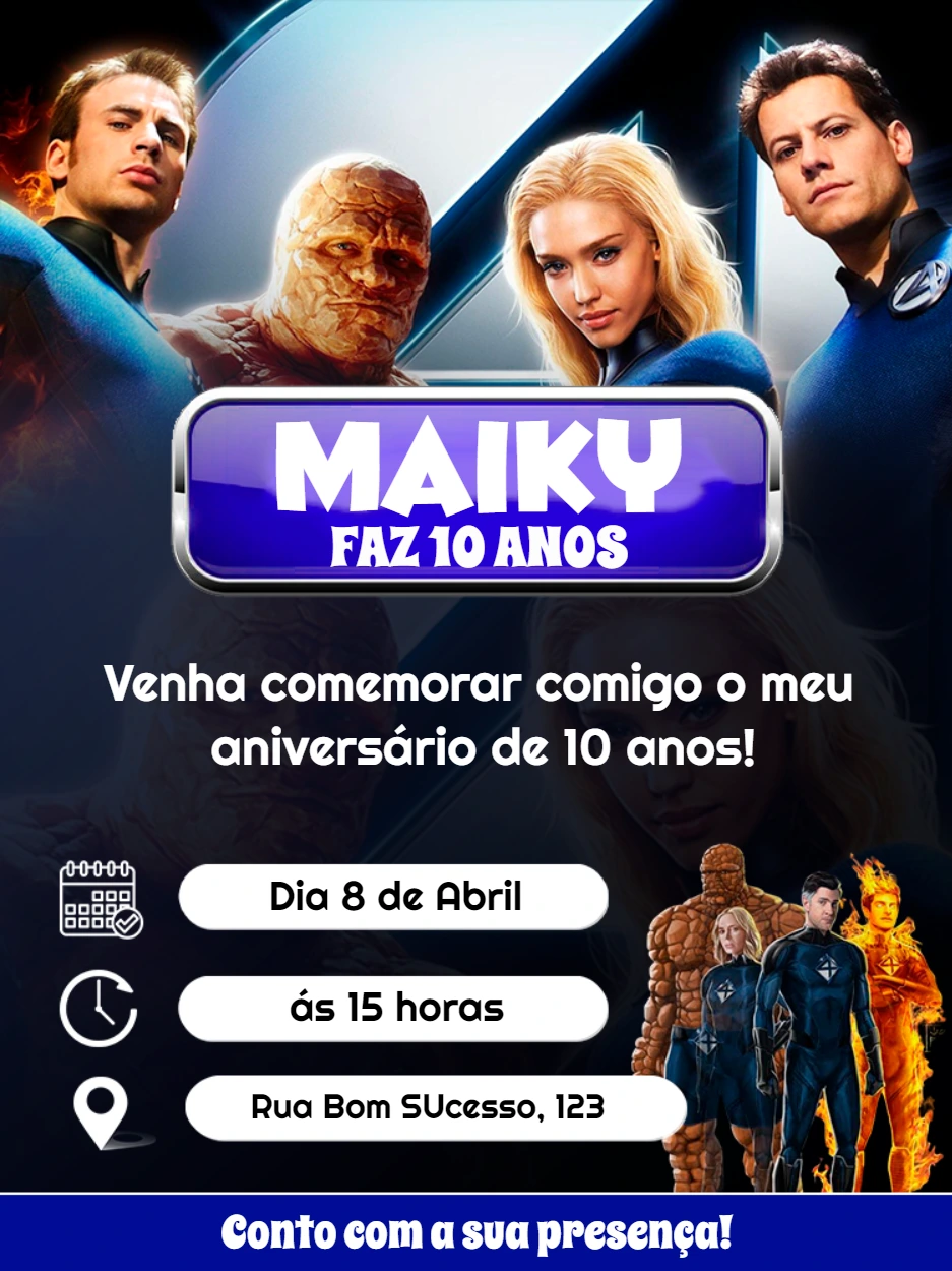 Convite Aniversário Quarteto Fantástico para Editar Online
