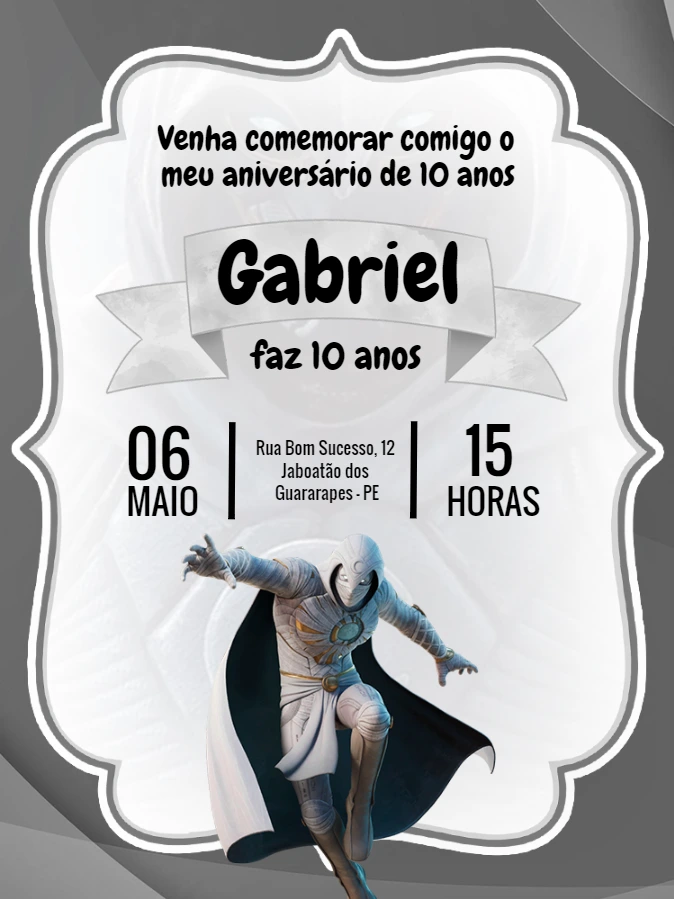 Convite Aniversário Cavaleiro da Lua para Editar Online