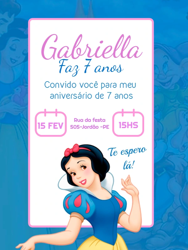 Convite de Aniversário Branca de Neve para Editar Online
