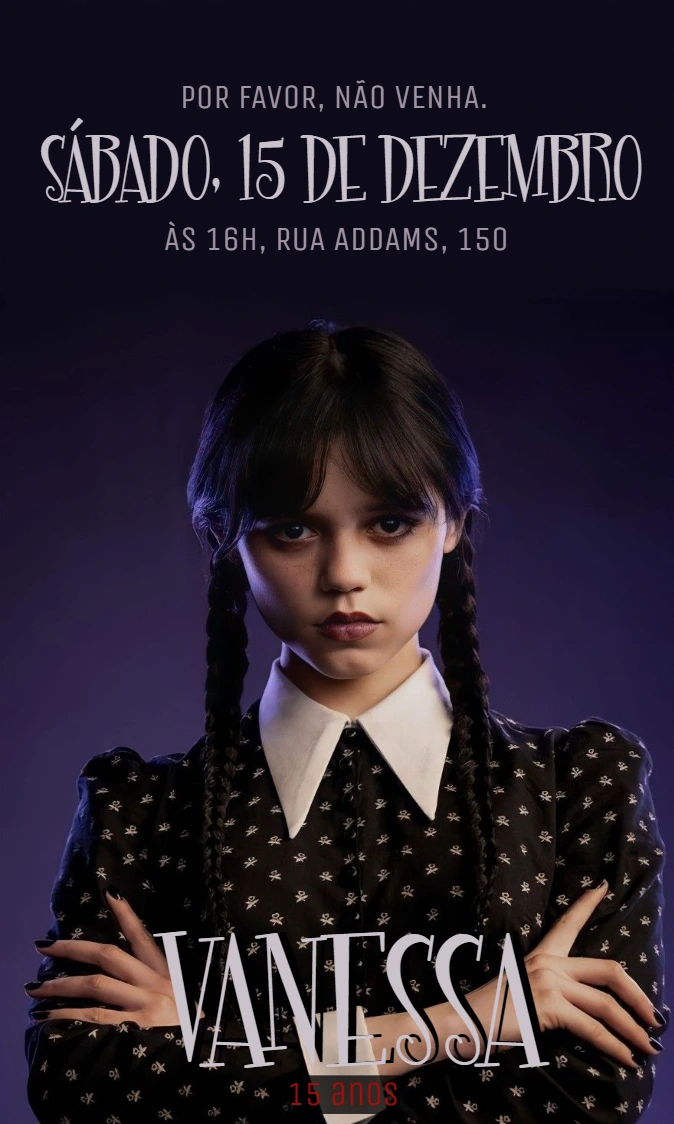 Convite de Aniversário Wandinha Addams Editável para Imprimir