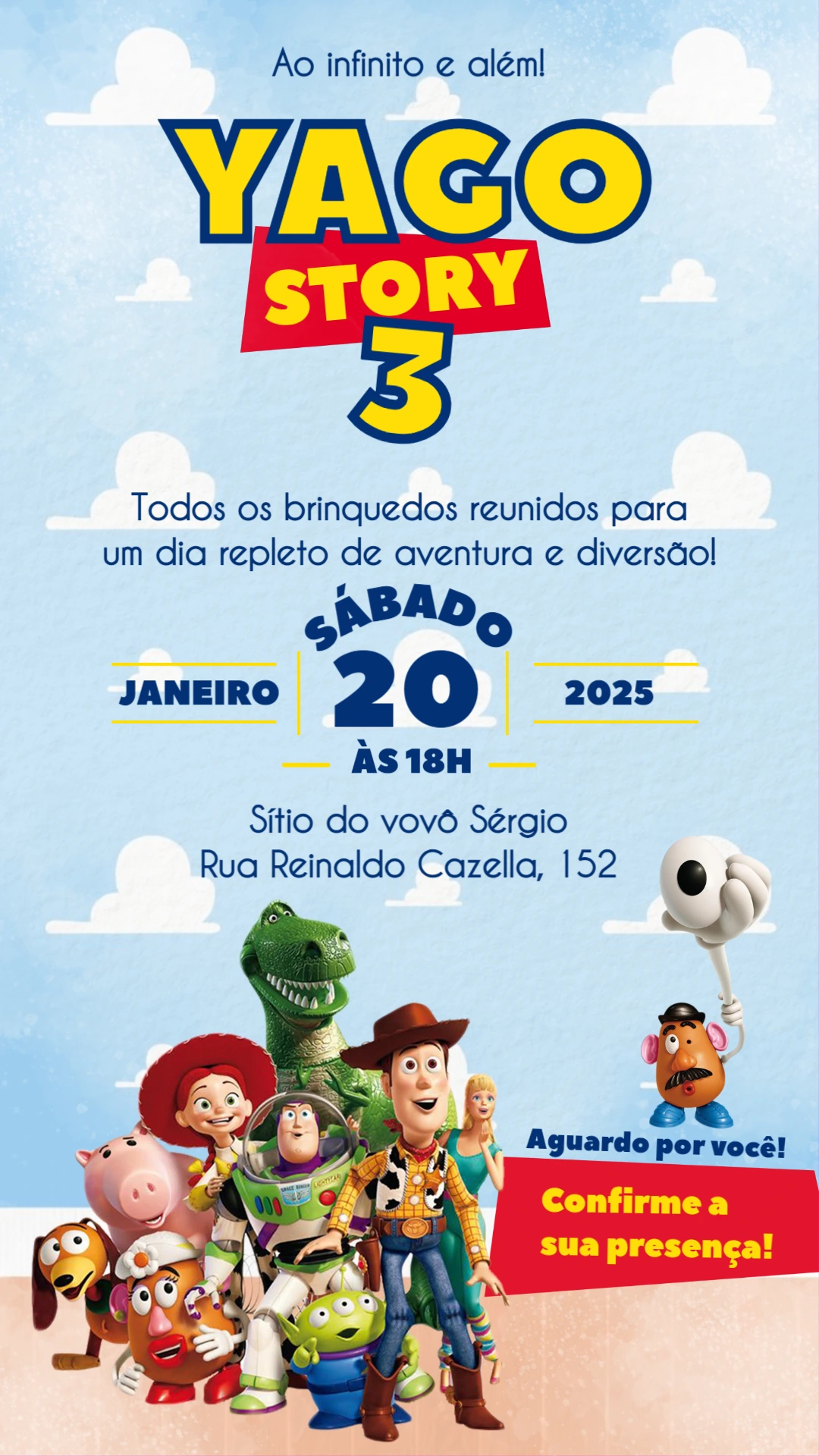 Convite Aniversário Toy Story com Personagens para Editar