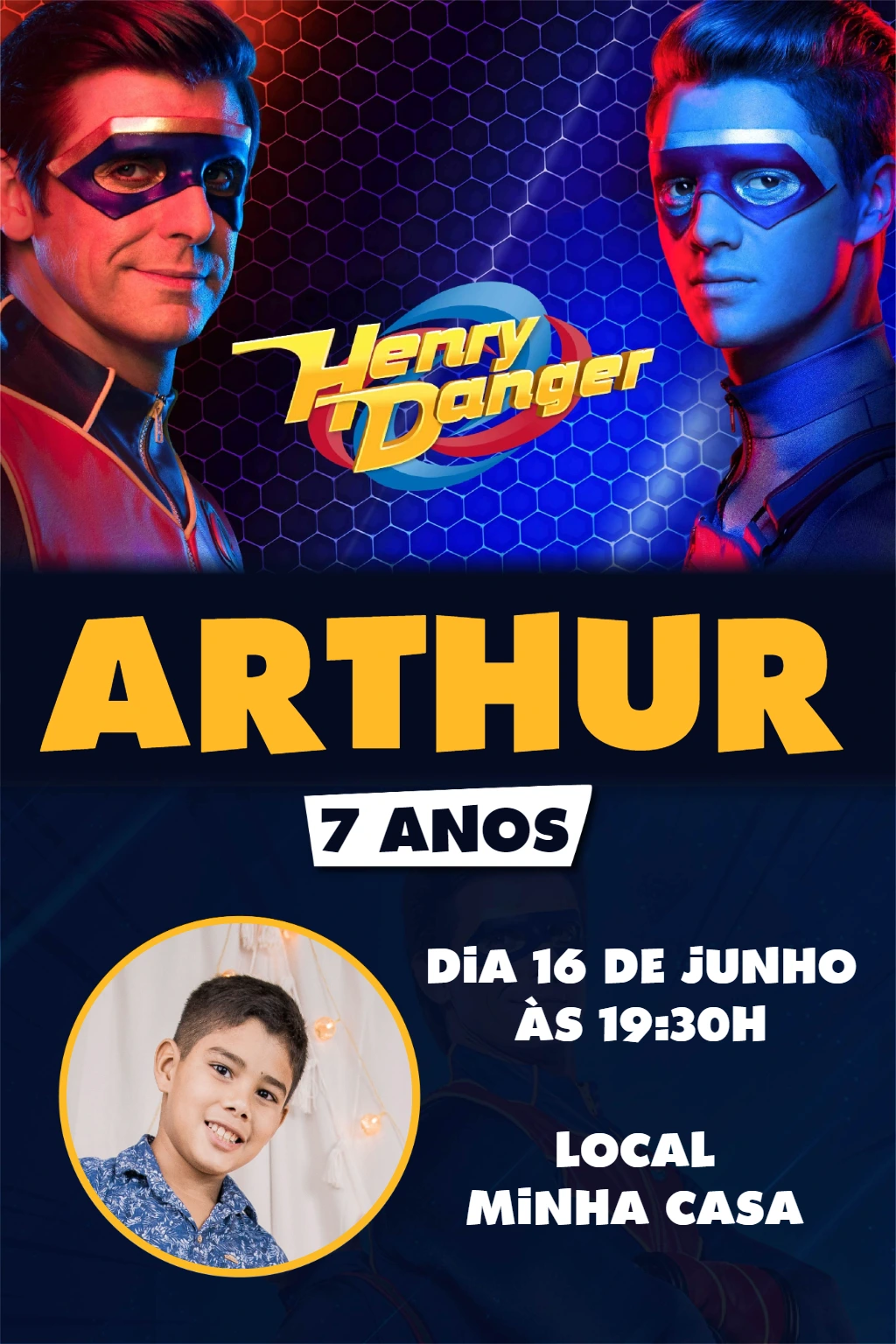 Convite de Aniversário Henry Danger com Foto para Editar Online