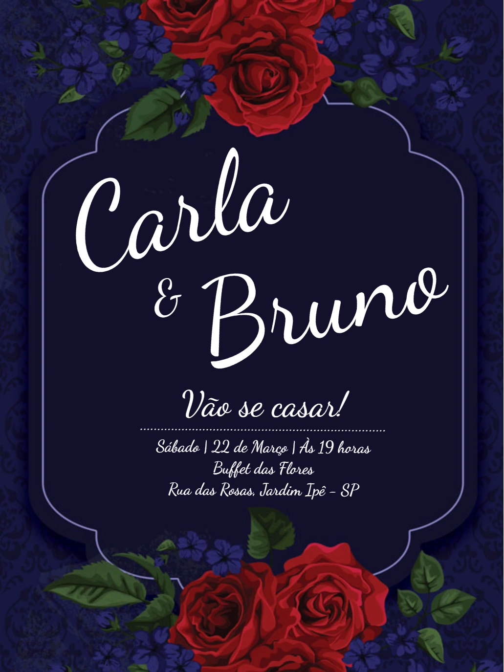 Convite de Casamento Floral com Rosas Vermelhas para Editar