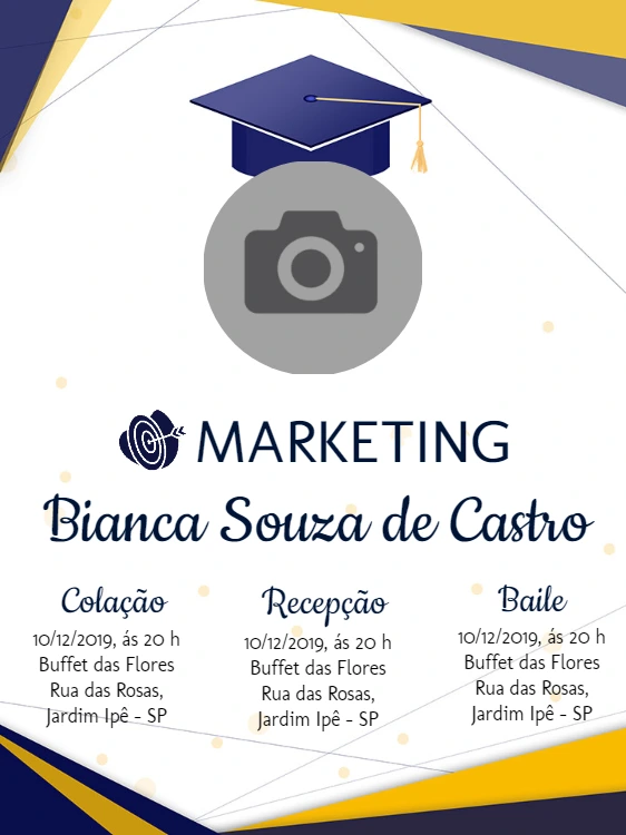 Convite de Formatura com Foto para Editar e Imprimir