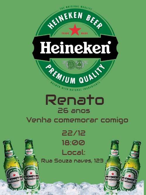 Convite de Aniversário Tema Heineken para Editar Online