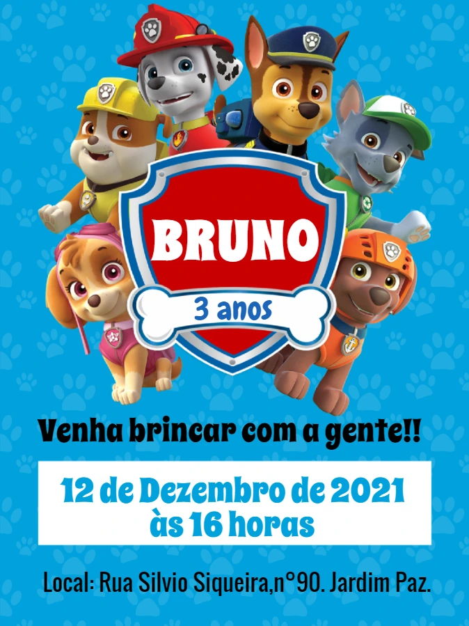 Convite de Aniversário Patrulha Canina para Editar Online