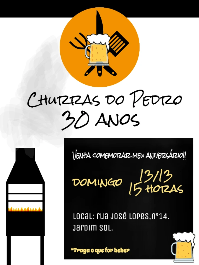 Convite de Aniversário Churrasco para Editar Online
