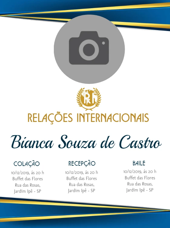 Convite Formatura Relações Internacionais com Foto para Editar