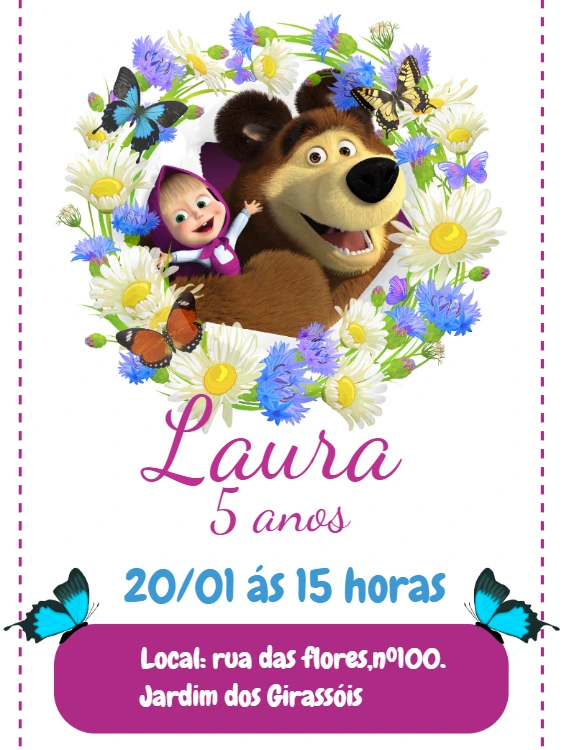 Convite de Aniversário Masha e o Urso para Editar Online