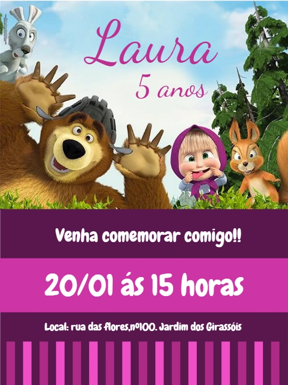 Convite Aniversário Masha e o Urso para Editar Online