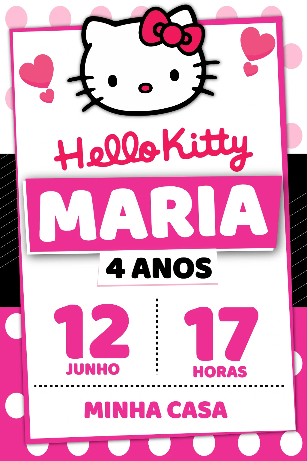 Convite de Aniversário Hello Kitty para Editar Online