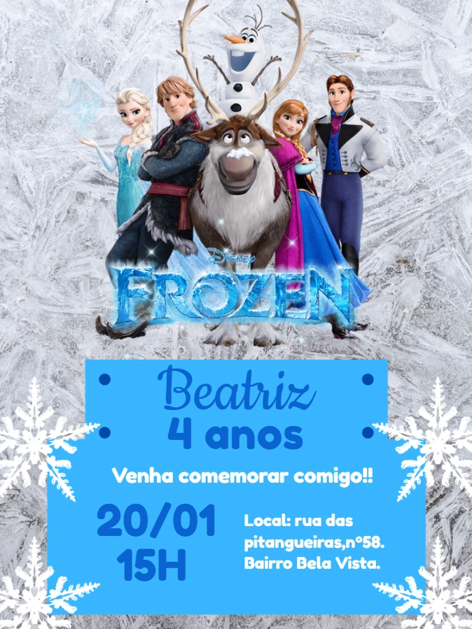 Convite de Aniversário Frozen com Personagens para Editar Online