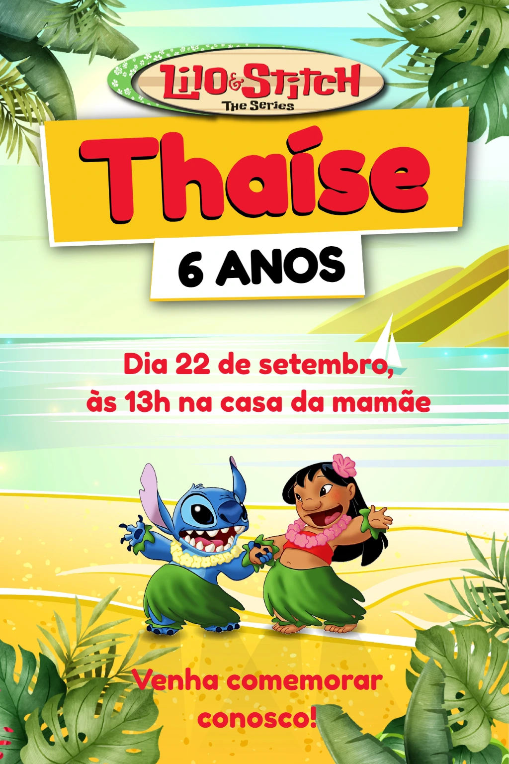 Convite de Aniversário Lilo & Stitch para Editar Online