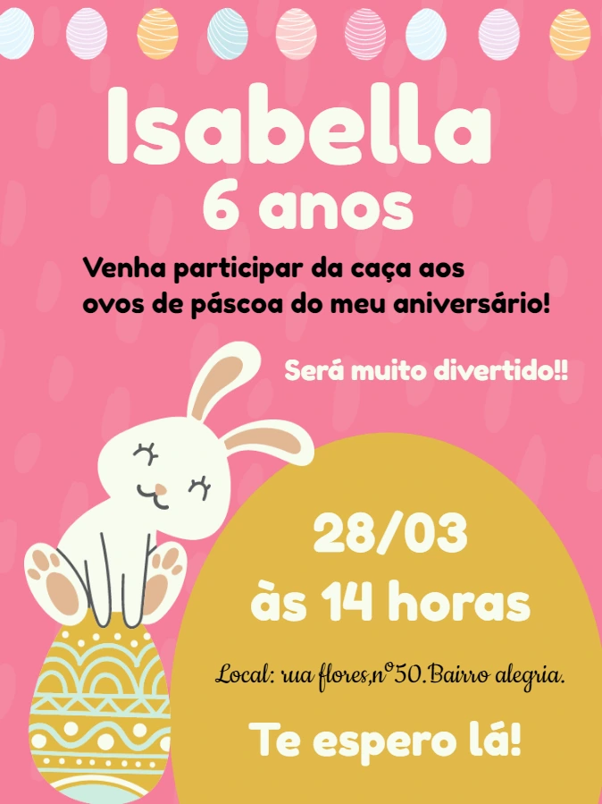 Convite de Aniversário Páscoa com Coelhinho para Editar Online