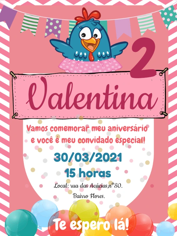 Convite Aniversário Galinha Pintadinha Rosa para Editar