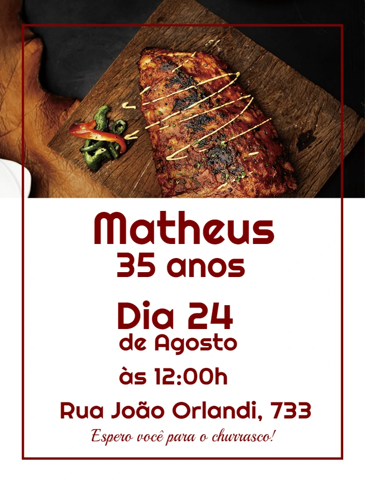 Convite Aniversário Churrasco Rústico para Editar Online