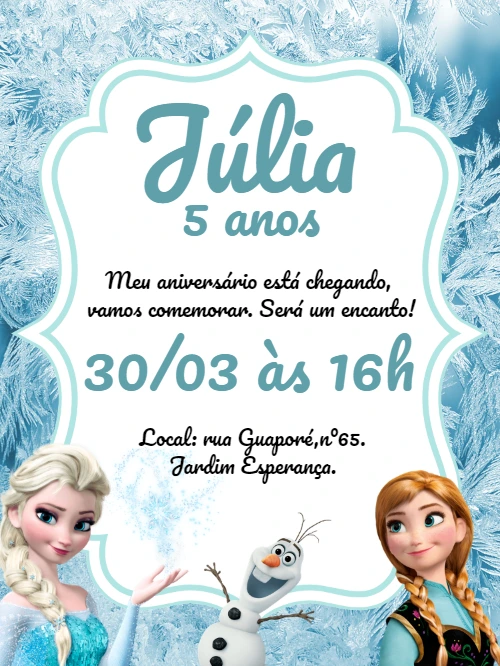 Convite de Aniversário Frozen com Personagens para Editar Online